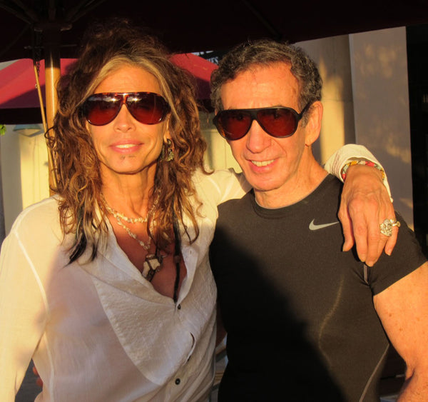 Steven Tyler Aerosmith wearing BluBlocker with Joe Sugarman